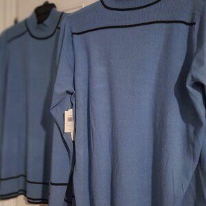 Womens Retrology Mock Neck Sweater with Piping - Choice Blue or Heather